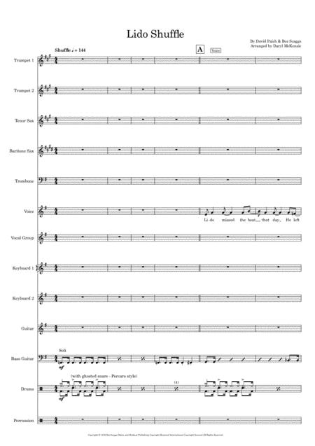 Free Sheet Music Lido Shuffle Vocal With Studio Band 5 Horns Key Of G To Bb
