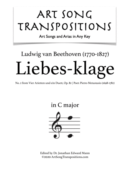 Free Sheet Music Liebes Klage Op 82 No 2 Transposed To C Major