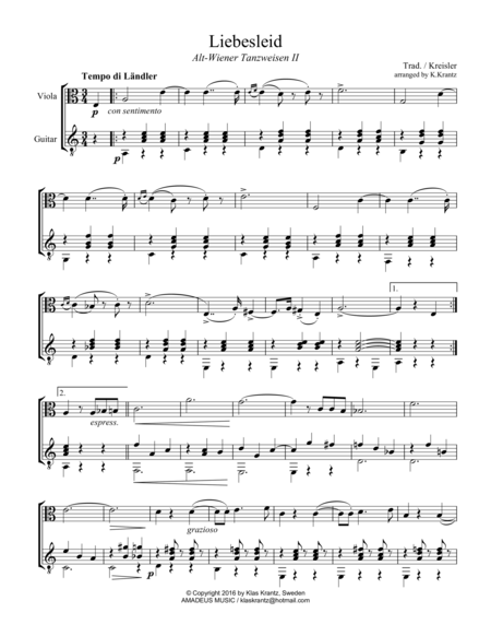 Liebesleid For Viola And Guitar Sheet Music