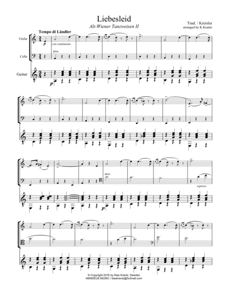 Liebesleid For Violin Flute Cello And Guitar Trio Sheet Music