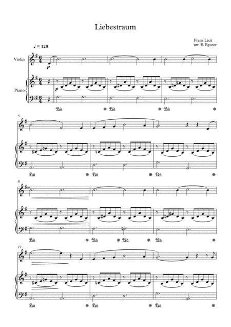 Liebestraum Dream Of Love Franz Liszt For Violin Piano Sheet Music