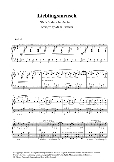 Free Sheet Music Lieblingsmensch