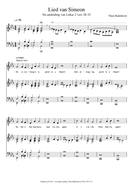 Free Sheet Music Lied Van Simeon Afrikaans