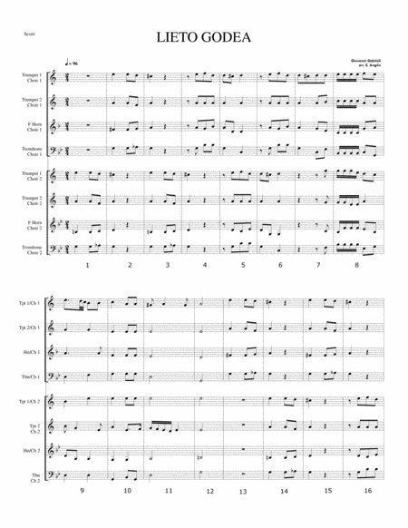 Free Sheet Music Lieto Godea By Giovanni Gabrieli For 8 Antiphonal Brass
