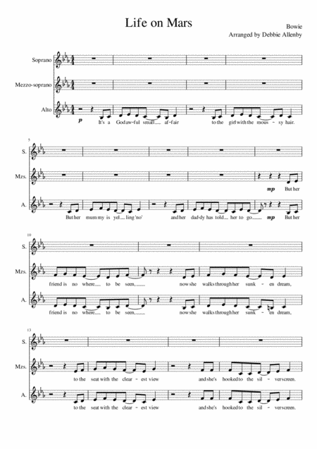 Life On Mars Bowie Sssa Sheet Music