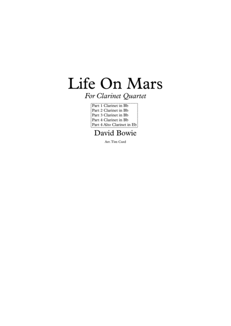 Life On Mars For Clarinet Quartet Sheet Music