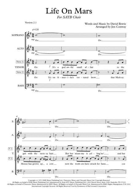 Life On Mars Satb Sheet Music