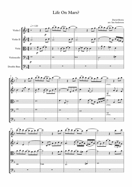 Life On Mars String Quintet String Orchestra Sheet Music