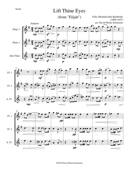 Lift Thine Eyes From Elijah For 2 Flutes And Alto Flute Sheet Music