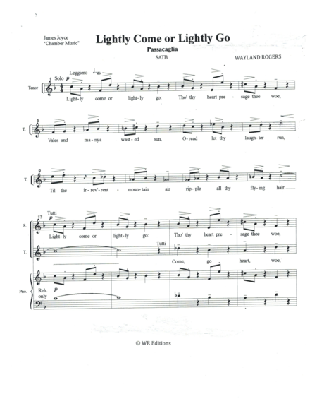 Lightly Come Or Lightly Go Sheet Music