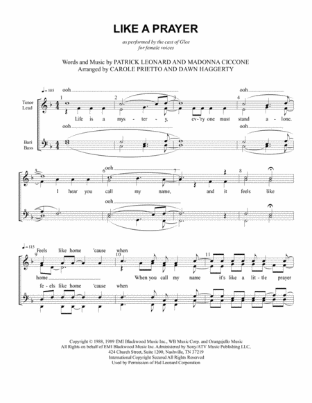 Like A Prayer Choral Pricing Sheet Music