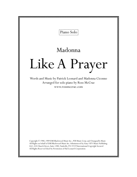 Like A Prayer Piano Solo Sheet Music