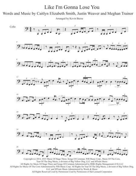 Like I M Gonna Lose You Easy Key Of C Cello Sheet Music