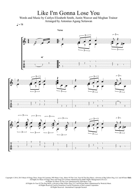 Like I M Gonna Lose You Solo Guitar Tablature Sheet Music