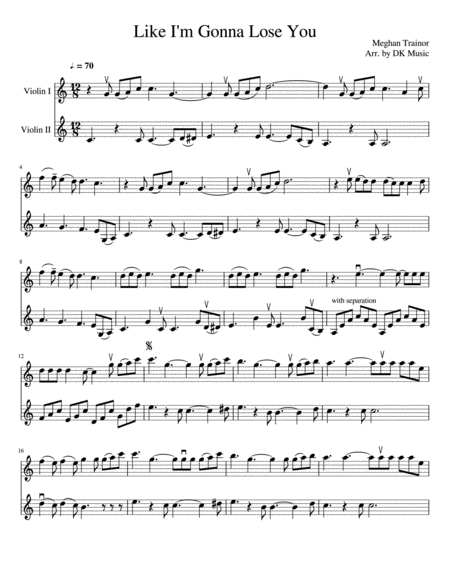 Free Sheet Music Like I M Gonna Lose You Violin Duet