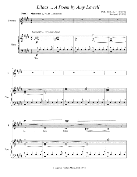 Free Sheet Music Lilacs A Poem By Amy Lowell 2012 Rev 2016 For Soprano And Piano