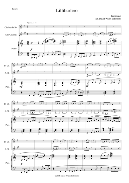 Free Sheet Music Lilliburlero For Clarinet Alto Clarinet And Piano