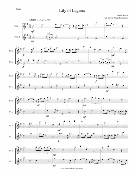 Lily Of Laguna Arranged For 2 Flutes Sheet Music