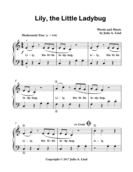 Free Sheet Music Lily The Little Ladybug