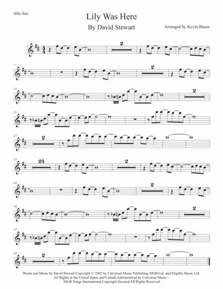 Free Sheet Music Lily Was Here Alto Sax