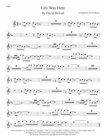 Lily Was Here Easy Key Of C Flute Sheet Music