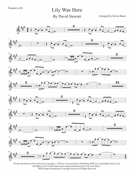 Lily Was Here Original Key Trumpet Sheet Music