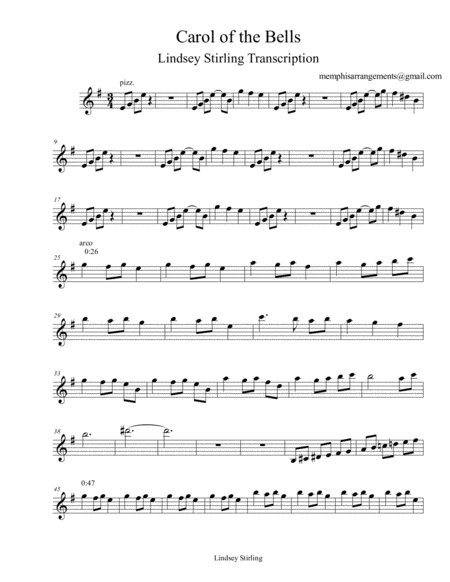 Free Sheet Music Lindsey Stirling Carol Of The Bells Violin Part Sheet Music