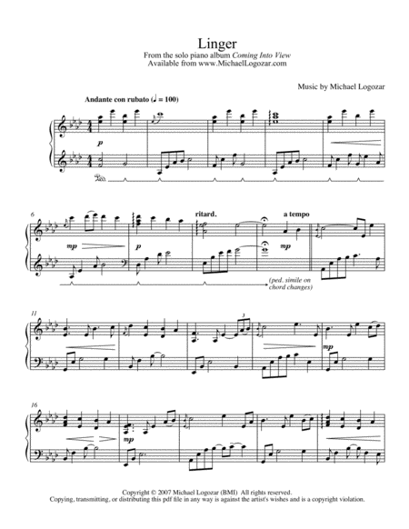 Free Sheet Music Linger