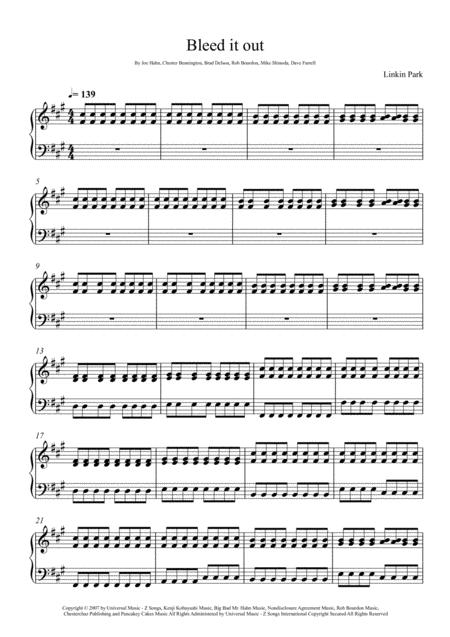 Free Sheet Music Linkin Park Bleed It Out Piano Accompaniment