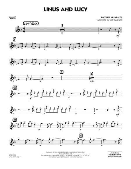Free Sheet Music Linus And Lucy Arr John Berry Flute