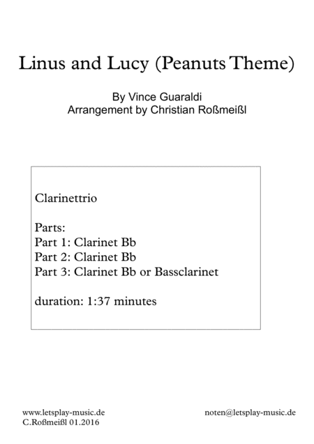 Free Sheet Music Linus And Lucy For Clarinettrio