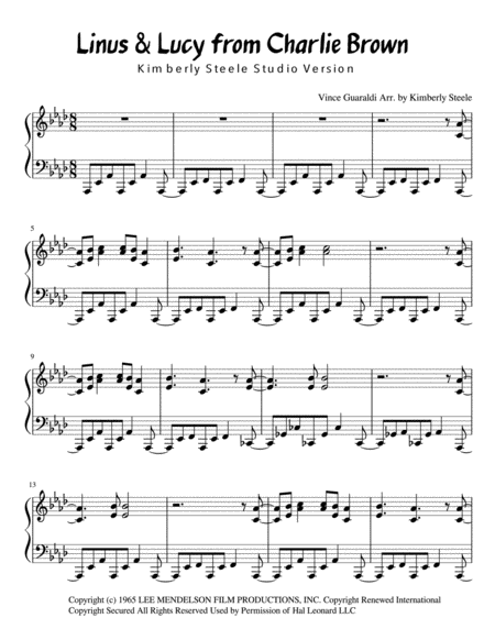 Linus And Lucy From Charlie Brown Kimberly Steele Studio Version Sheet Music