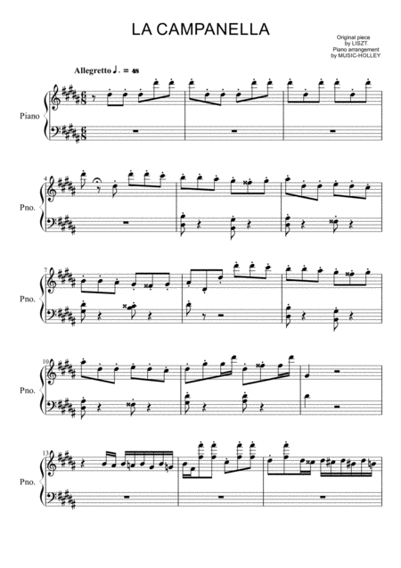 Liszt La Campanella Easy Piano Sheet Music