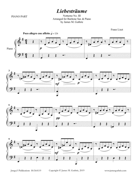 Liszt Liebestraume For Baritone Sax Piano Sheet Music