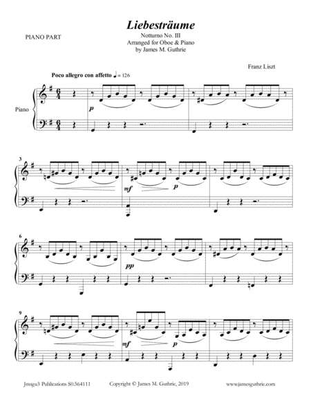 Liszt Liebestraume For Oboe Piano Sheet Music