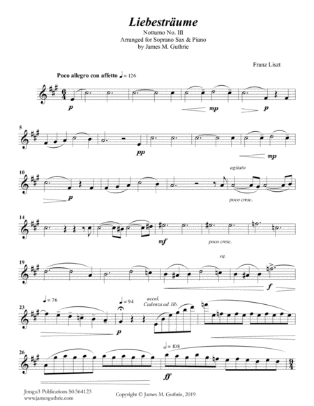 Free Sheet Music Liszt Liebestraume For Soprano Sax Piano