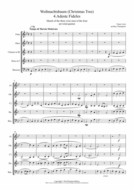 Liszt Weihnachtsbaum Christmas Tree No 4 Adeste Fideles March Of The Three Wise Men Of The East Wind Quintet Sheet Music