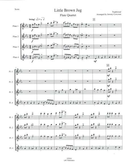 Little Brown Jug For Flute Quartet Sheet Music