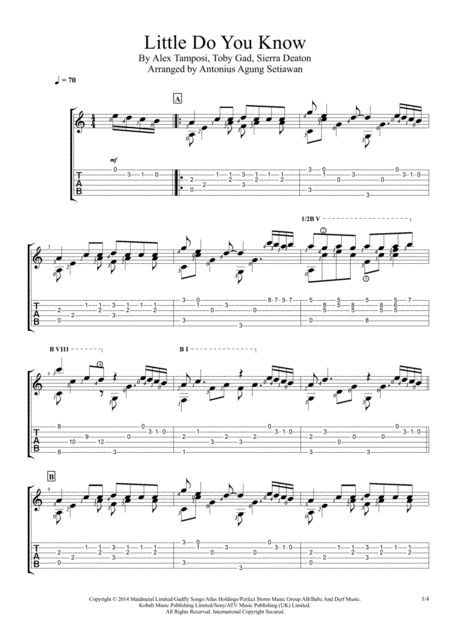 Little Do You Know Solo Guitar Tablature Sheet Music