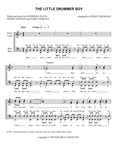 Free Sheet Music Little Drummer Boy Chorus Pricing