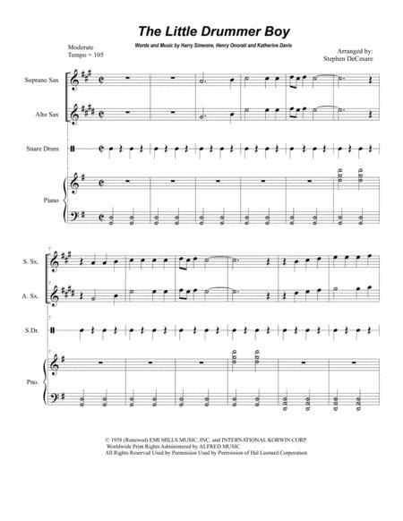 Free Sheet Music Little Drummer Boy Duet For Soprano And Alto Saxophone