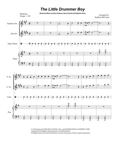 Little Drummer Boy Duet For Soprano And Alto Saxophone Sheet Music