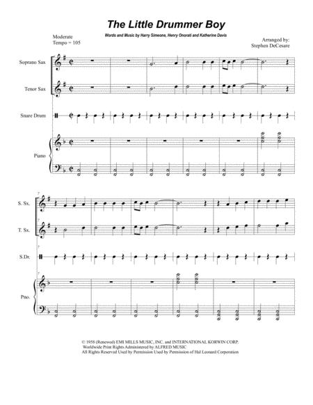 Free Sheet Music Little Drummer Boy Duet For Soprano And Tenor Saxophone