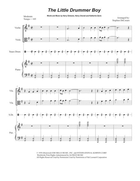 Little Drummer Boy Duet For Violin And Viola Sheet Music