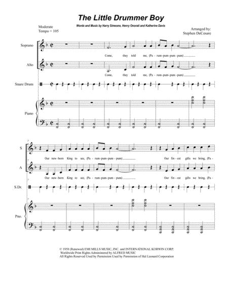 Little Drummer Boy For 2 Part Choir Sa Sheet Music