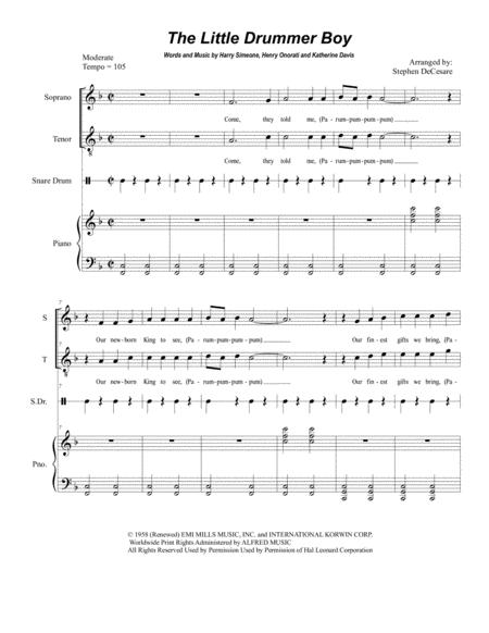 Little Drummer Boy For 2 Part Choir Soprano And Tenor Sheet Music