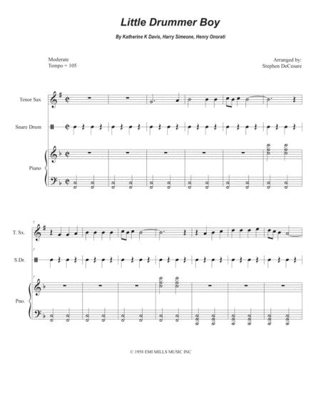 Free Sheet Music Little Drummer Boy For Tenor Saxophone And Piano