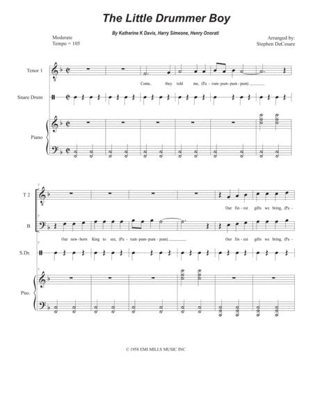 Free Sheet Music Little Drummer Boy For Ttb