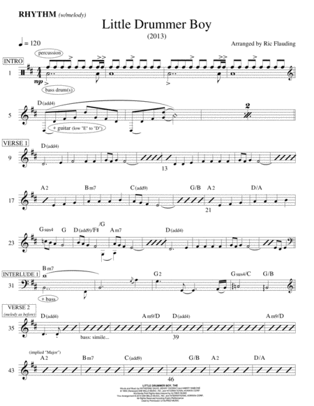 Little Drummer Boy Lead Sheet Parts Sheet Music