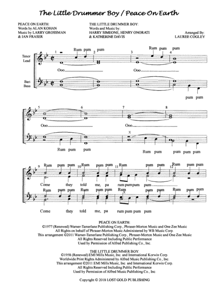 Little Drummer Boy Peace One Earth Sheet Music